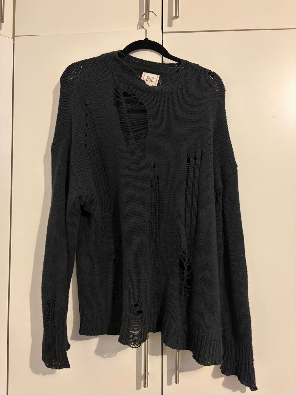 BDG Oversized Black Distressed Knit Sweater